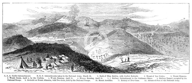 The Civil War in Spain:...positions of the Carlist Lines...from the battery of San Lorenzo, 1874. Creator: Unknown.