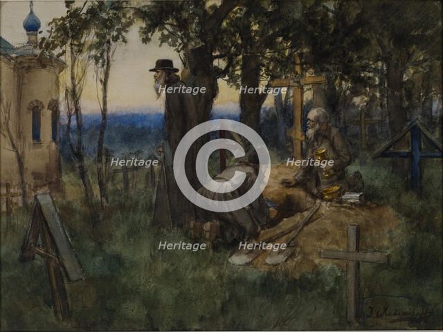 The clergymen hiding church treasures in a new grave in a cemetery , 1922.