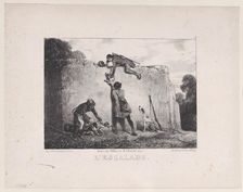 The Climb, from the series Hunting Scenes, 1829. Creator: Alexandre Gabriel Decamps