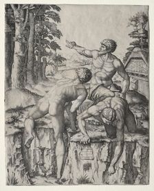 The Climbers (Three Figures from Michelangelo's Battle of Cascina), 1510. Creator: Marcantonio Raimondi (Italian, 1470/82-1527/34)
