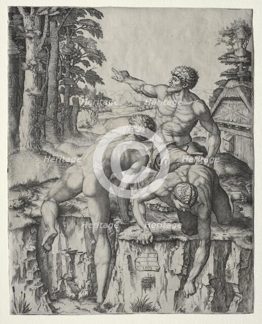 The Climbers (Three Figures from Michelangelo's Battle of Cascina), 1510. Creator: Marcantonio Raimondi (Italian, 1470/82-1527/34).