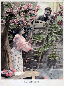 The Climbing vintage French postcard, c1900
