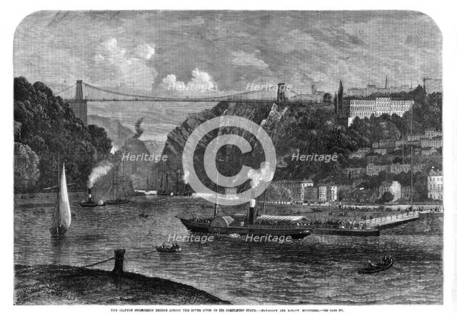 The Clifton suspension bridge across the River Avon, 1864. Artist: Unknown