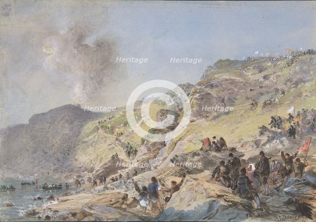 The Cliffs, Foilhummerum Bay, Valentia, the Point at Which the Shore-end of the Cable..., 1865, 1865 Creator: Robert Charles Dudley.