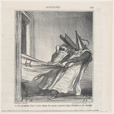 The cloak remains in their hands, like in the story of Joseph, from News of t..., October 14, 1869. Creator: Honore Daumier