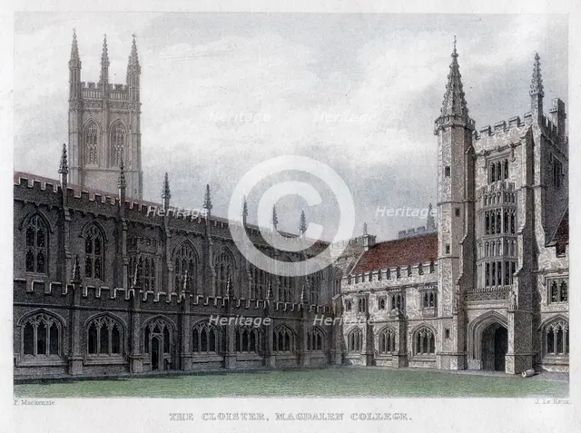 The Cloister, Magdalen College, Oxford University, 19th century.Artist: John Le Keux