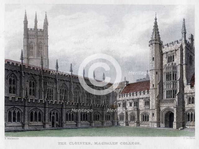 The Cloister, Magdalen College, Oxford University, 19th century.Artist: John Le Keux