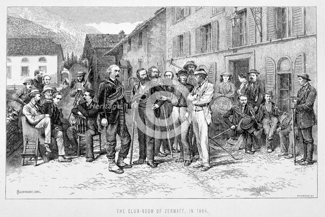 'The Club Room of Zermatt in 1864', 19th century.  Creator: James Mahoney.
