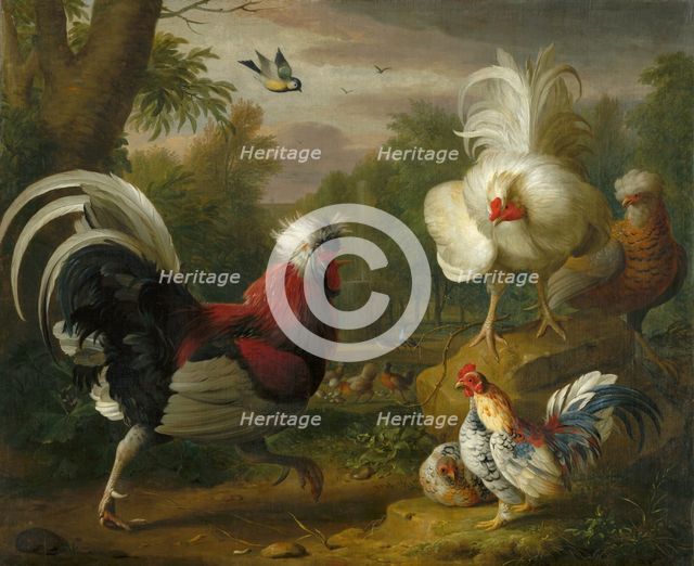 The Cockrel's Fight, 1700-1720. Creator: Jakub Bogdan.