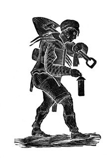 The coal miner carrying his tools and safety his lamp, 1890. Creator: Unknown