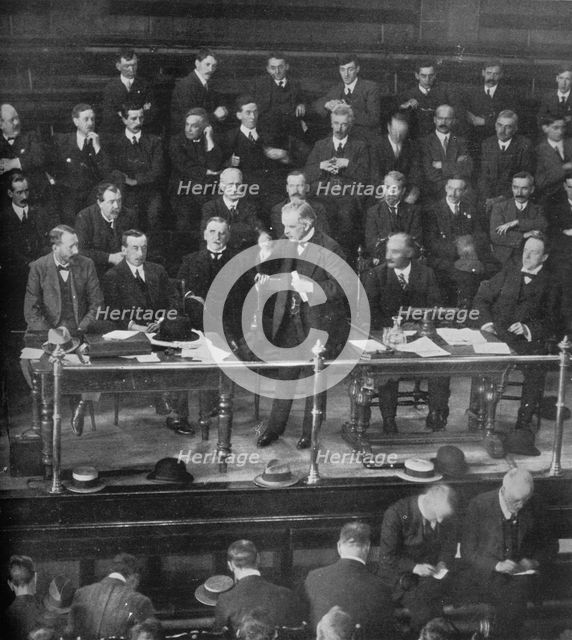 'The Coal Strike: Mr. Lloyd George addressing the miners' representatives at Cardiff', 1915. Artist: Unknown.