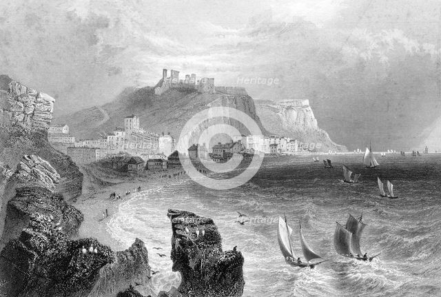 The coastline at Hastings, East Sussex, 1840.Artist: R Wallis