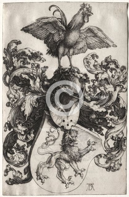 The Coat of Arms with a Lion and Cock, probably 1503. Creator: Albrecht Dürer (German, 1471-1528).