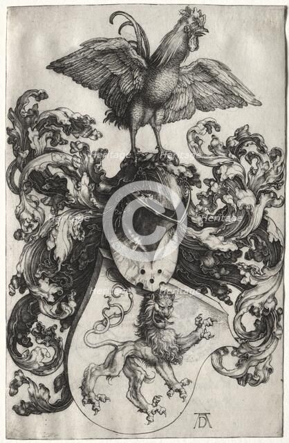 The Coat of Arms with a Lion and Cock, probably 1503. Creator: Albrecht Dürer (German, 1471-1528).