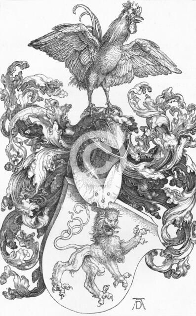 'The Coat of Arms with a Lion and a Cock', c1502-1503, (1906). Artist: Albrecht Durer.