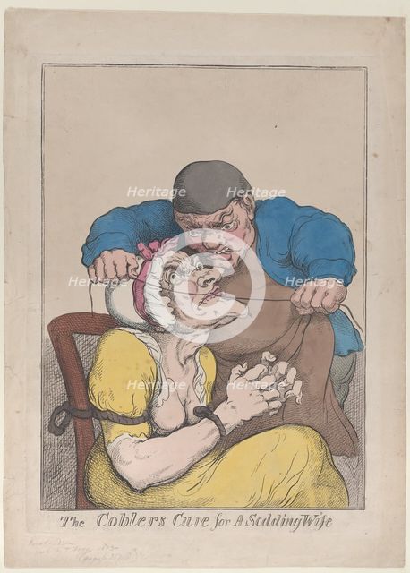 The Cobbler's Cure for a Scolding Wife, 1813., 1813. Creator: Thomas Rowlandson.