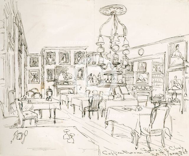 The Coffee Room of the Garrick Club, at King Street, London, 20th June 1864. Creator: Sir John Gilbert.
