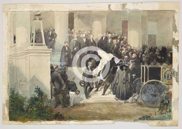 The coffin of Prince Ferdinand Philippe d'Orléans leaves the Château de Clermont, 1842. Creator: Lami, Eugène Louis (1800-1890).