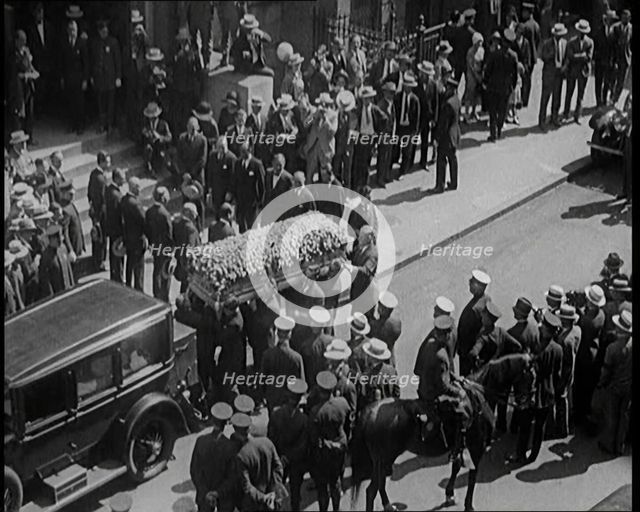 The Coffin of Rudolph Valentino Being Carried Into Malachy's Church Actor's Chapel..., 1926. Creator: British Pathe Ltd.
