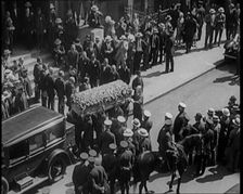 The Coffin of Rudolph Valentino Being Carried Into Malachy's Church Actor's Chapel..., 1926. Creator: British Pathe Ltd