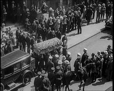 The Coffin of Rudolph Valentino Being Carried Into Malachy's Church Actor's Chapel..., 1926. Creator: British Pathe Ltd