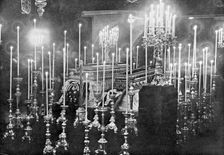 The coffins of Archduke Franz Ferdinand and Archduchess Sophie lying in state, 1914