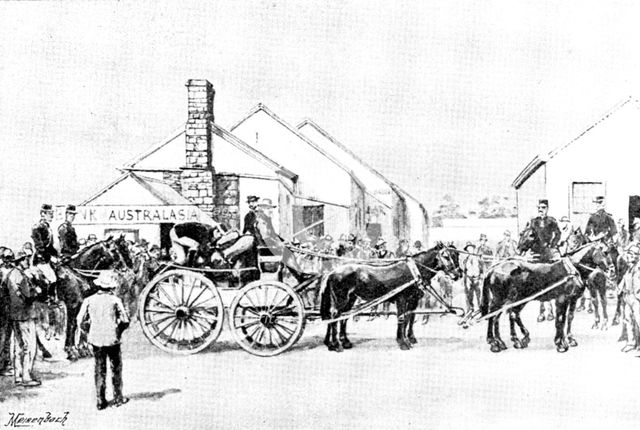 The Coolgardie Goldfields: escort loading up gold, 1895. Creator: George Meisenbach.