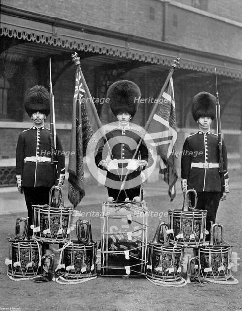 The colours and drums of the 2nd Grenadier Guards, 1896. Artist: J Thomson