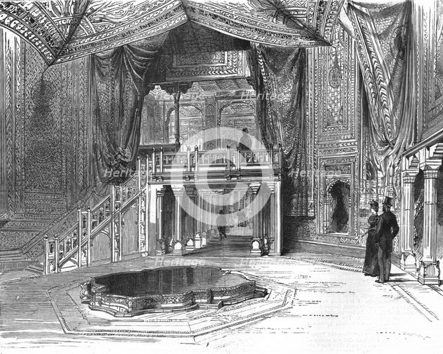 'The Colonial Exhibition, Indian section, The Durbar tent in the Indian Palace', 1886.  Creator: Unknown.