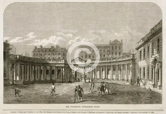 The Colonnade, Burlington House, 1866.  Creator: Unknown.