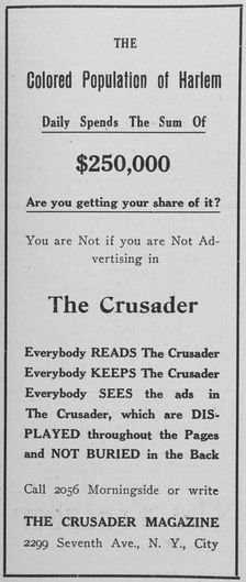 The Colored population of Harlem; The Crusader Magazine, 1918-1922. Creator: Unknown