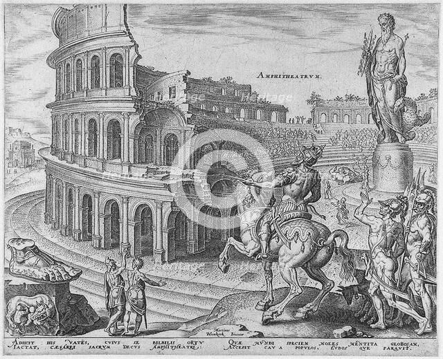 The Colosseum at Rome (from the series The Eighth Wonders of the World) After Maarten van Heemskerck, 1572. Artist: Galle, Philipp (1537-1612)