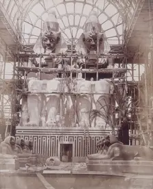 The Colossi of Aboo Simbel in Process of Painting Crystal Palace, Sydenham, 1852-1854. Creator: Philip Henry Delamotte