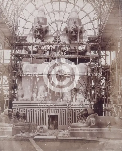 'The Colossi of Aboo Simbel in Process of Painting', Crystal Palace, Sydenham, 1852-1854. Creator: Philip Henry Delamotte.