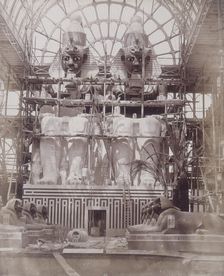 The Colossi of Aboo Simbel in Process of Painting Crystal Palace, Sydenham, 1852-1854. Creator: Philip Henry Delamotte