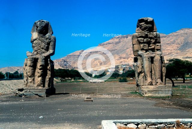 The Colossi of Memnon, near the Valley of the Kings, Egypt, 14th century BC. Artist: Unknown