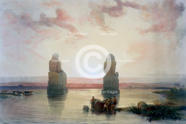 'The Colossi of Memnon, at Thebes, during the Inundation', 19th century. Artist: David Roberts