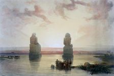 The Colossi of Memnon, at Thebes, during the Inundation 19th century. Artist: David Roberts