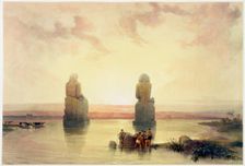 The Colossi of Memnon, at Thebes, during the Inundation Egypt, c1845. Creator: David Roberts