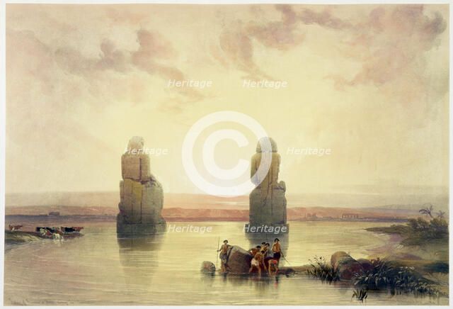 'The Colossi of Memnon, at Thebes, during the Inundation', Egypt, c1845. Artist: David Roberts