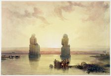 The Colossi of Memnon, at Thebes, during the Inundation Egypt, c1845. Artist: David Roberts