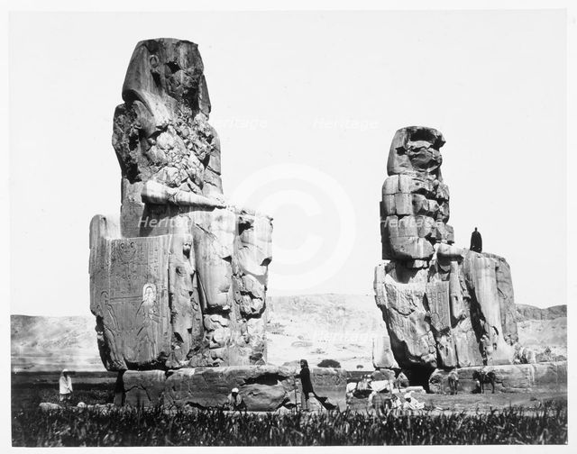 The Colossi of Memnon, Thebes, Egypt, 1860. Creator: Francis Frith.