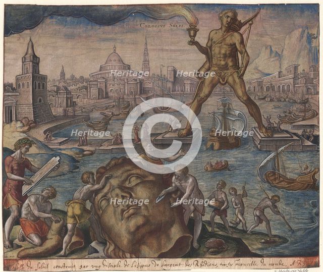 The Colossus of Rhodes (from the series The Eighth Wonders of the World) After Maarten van Heemskerck, 1572. Artist: Galle, Philipp (1537-1612)