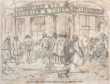 The "Cold Term," Boston - Scene, Corner Milk and Washington Streets, 1858. Creator: Winslow Homer (American, 1836-1910)
