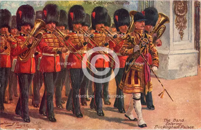 The Coldstream Guards - The Band entering Buckingham Palace, c1930. Creator: Harry Payne.