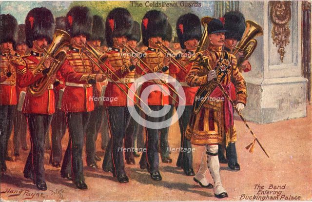 The Coldstream Guards - The Band entering Buckingham Palace, c1930. Creator: Harry Payne.