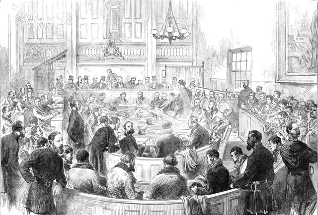 The Colliery Riots in Yorkshire: examination of the prisoners, 1870. Creator: Unknown.