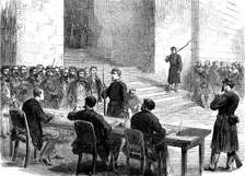 The Communist Trials at Versailles: interrogating the prisoners in the Orangery, 1871. Creator: Unknown