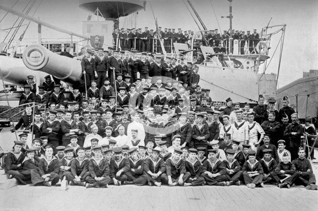 The company of the battleship HMS 'Howe', 1896. Artist: R Ellis