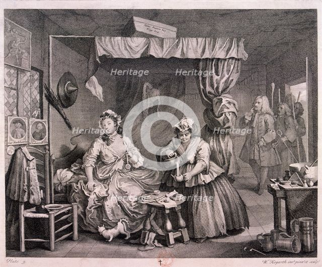 'The Compleat trull at her lodging in Drury Lane', plate III of The Harlot's Progress, 1732. Artist: William Hogarth